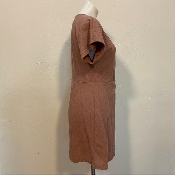 MADEWELL MAUVE CROSS FRONT WRAP FLUTTER SLEEVE LIGHTWEIGHT FIT FLARE MINI DRESS - Picture 6 of 13